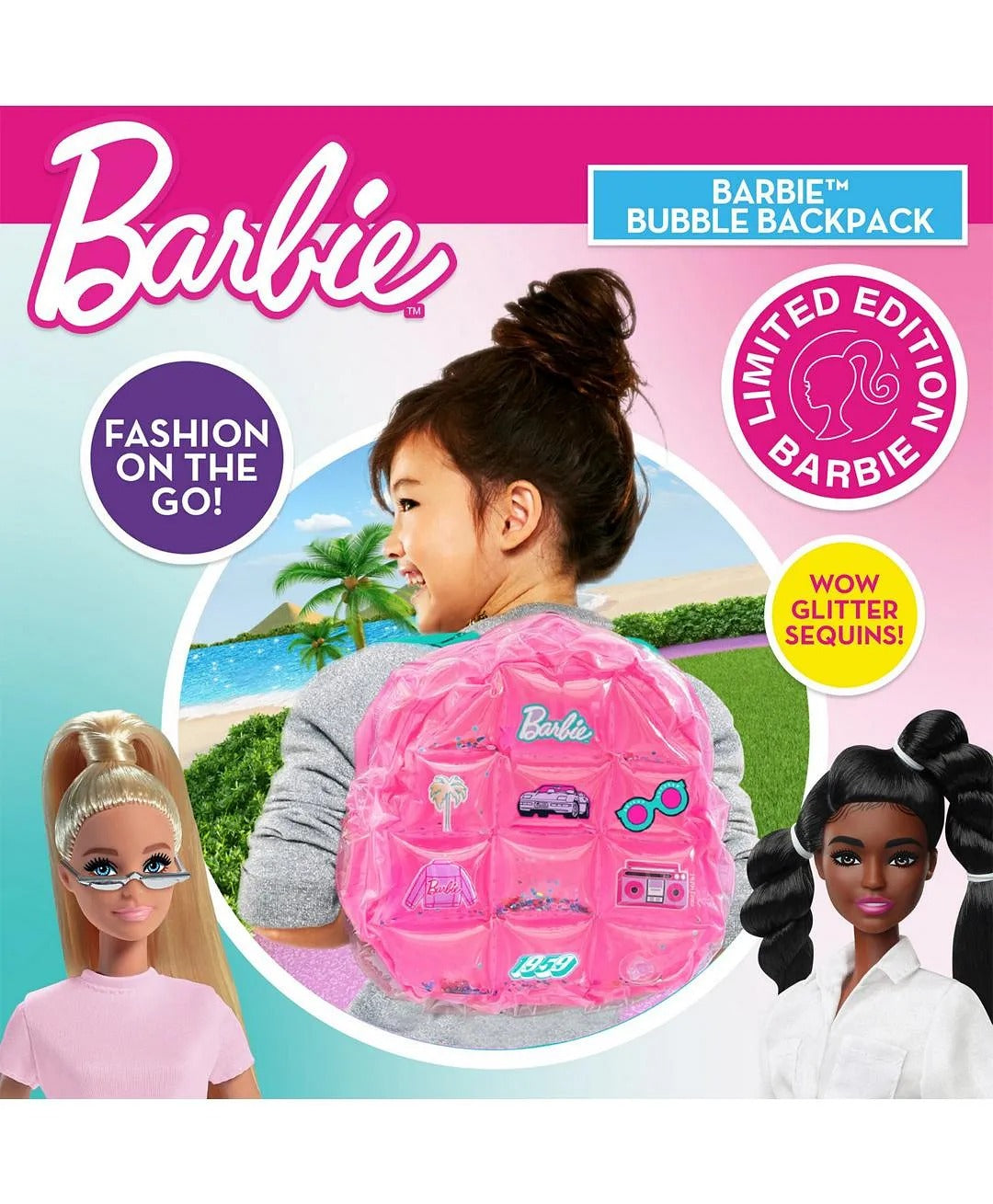 Sinco Creations Barbie Bubble Backpack, Inflatable PVC Mini Backpack with Adjustable Straps, Durable, Stylish & Fun Bag for Kids Ages 3Y+