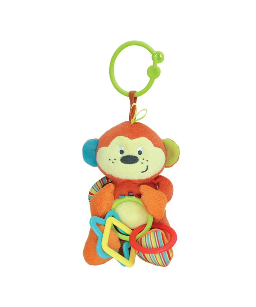Winfun Cheeky Chimp Rattle with Rings, Colorful Soft Baby Rattle Toy with Crinkle and Chime, Easy Grasp Developmental Sensory Learning Toy for Infants 0+ Months