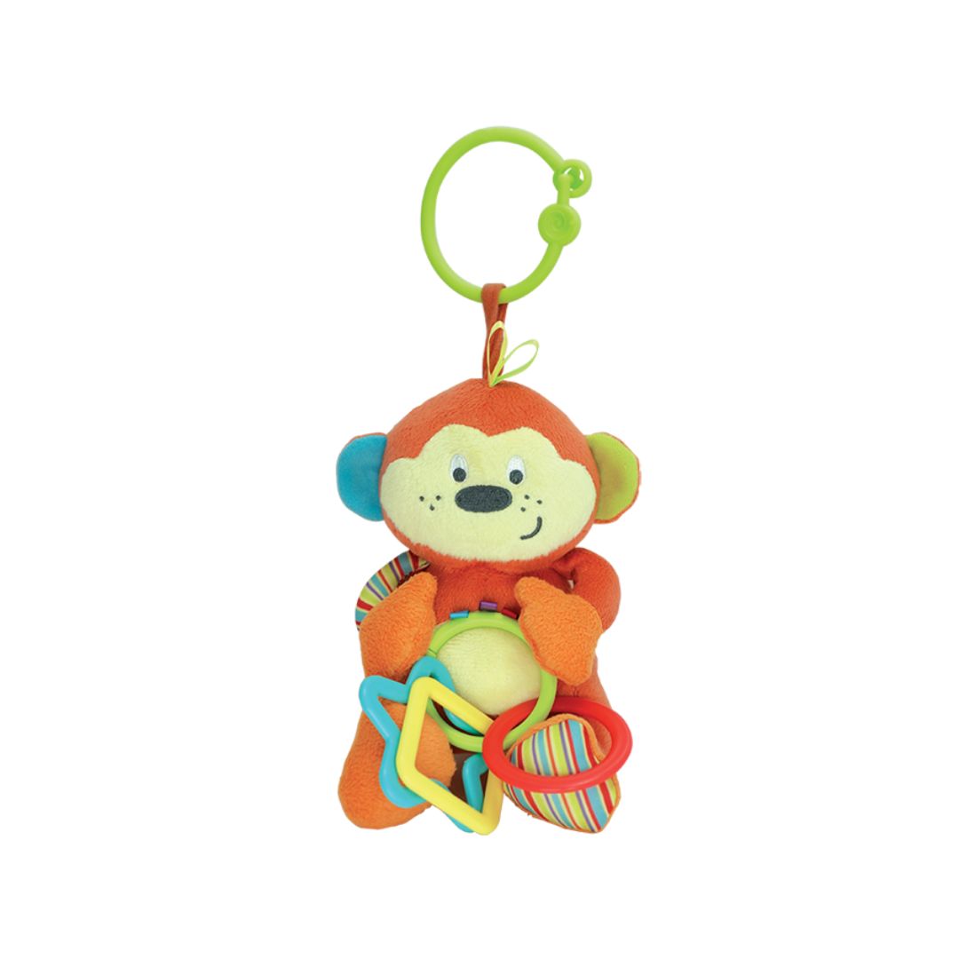 Winfun Cheeky Chimp Rattle with Rings, Colorful Soft Baby Rattle Toy with Crinkle and Chime, Easy Grasp Developmental Sensory Learning Toy for Infants 0+ Months