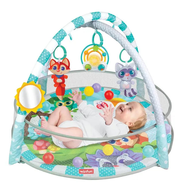 Winfun Play Gym & Ball Pit | Soft Baby Activity Mat with Detachable Arch, Hanging Toys & Play Balls | Multi-Stage Infant Activity Center with Tummy Time & Ball Pit Play | Developmental Toy for Ages 0+