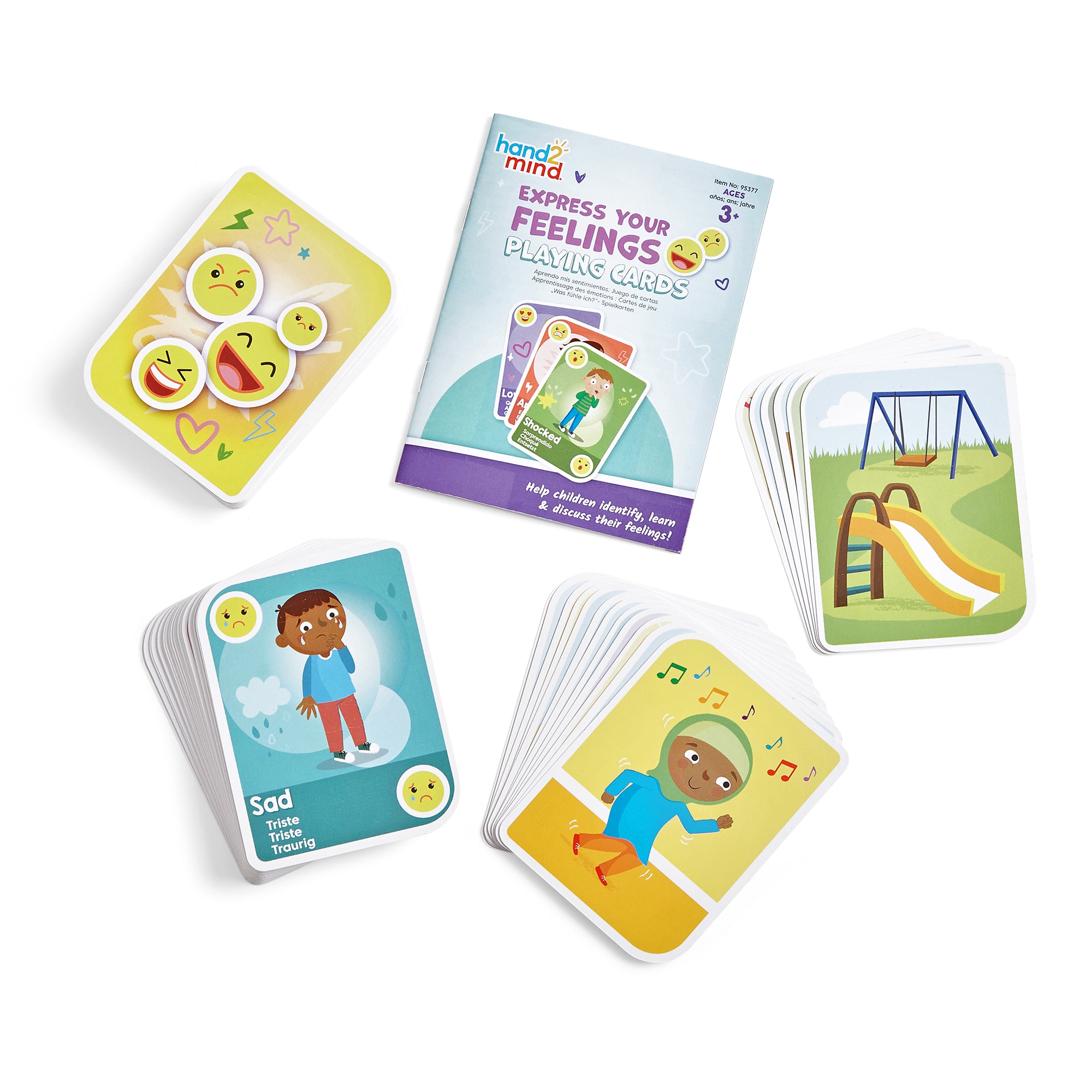 موارد التعلم: بطاقات لعب "عبّر عن مشاعرك"، مجموعة بطاقات تعليمية من ١٠٠ بطاقة، أنشطة تعليمية اجتماعية وعاطفية للأطفال، مناسبة للمنزل والفصول الدراسية والمستشارين، من سن ٣ سنوات فما فوق