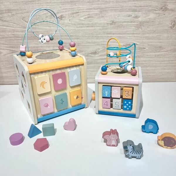 PolarB 8-in-1 Wooden Activity Cube for Toddlers, Sensory Learning Toy with Xylophone, Shape Sorter, Bead Maze, Mirror, Blackboard and More, Develops Fine Motor Skills and Creativity