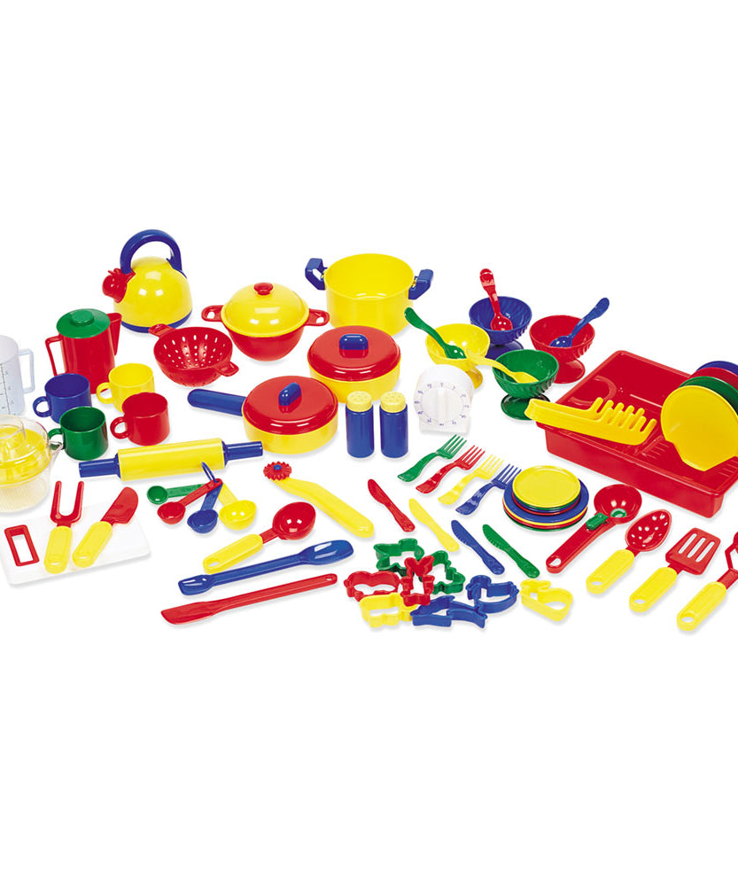 Learning Resources Kitchen Set, 70+ Piece Pretend Play Cooking Set, Durable Plastic Toy Pots, Pans, Utensils & More, Ideal for Imaginative Play & Small Group Activities, Ages 3+