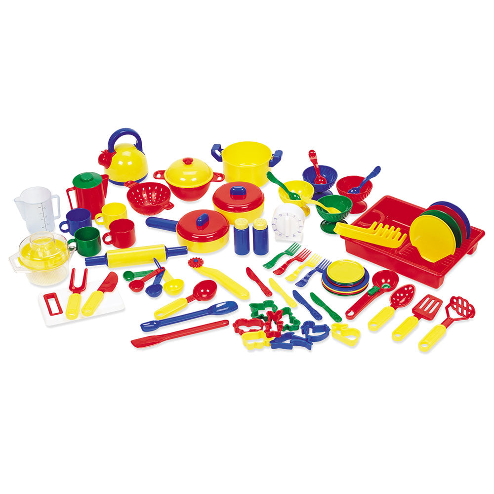 Learning Resources Kitchen Set, 70+ Piece Pretend Play Cooking Set, Durable Plastic Toy Pots, Pans, Utensils & More, Ideal for Imaginative Play & Small Group Activities, Ages 3+