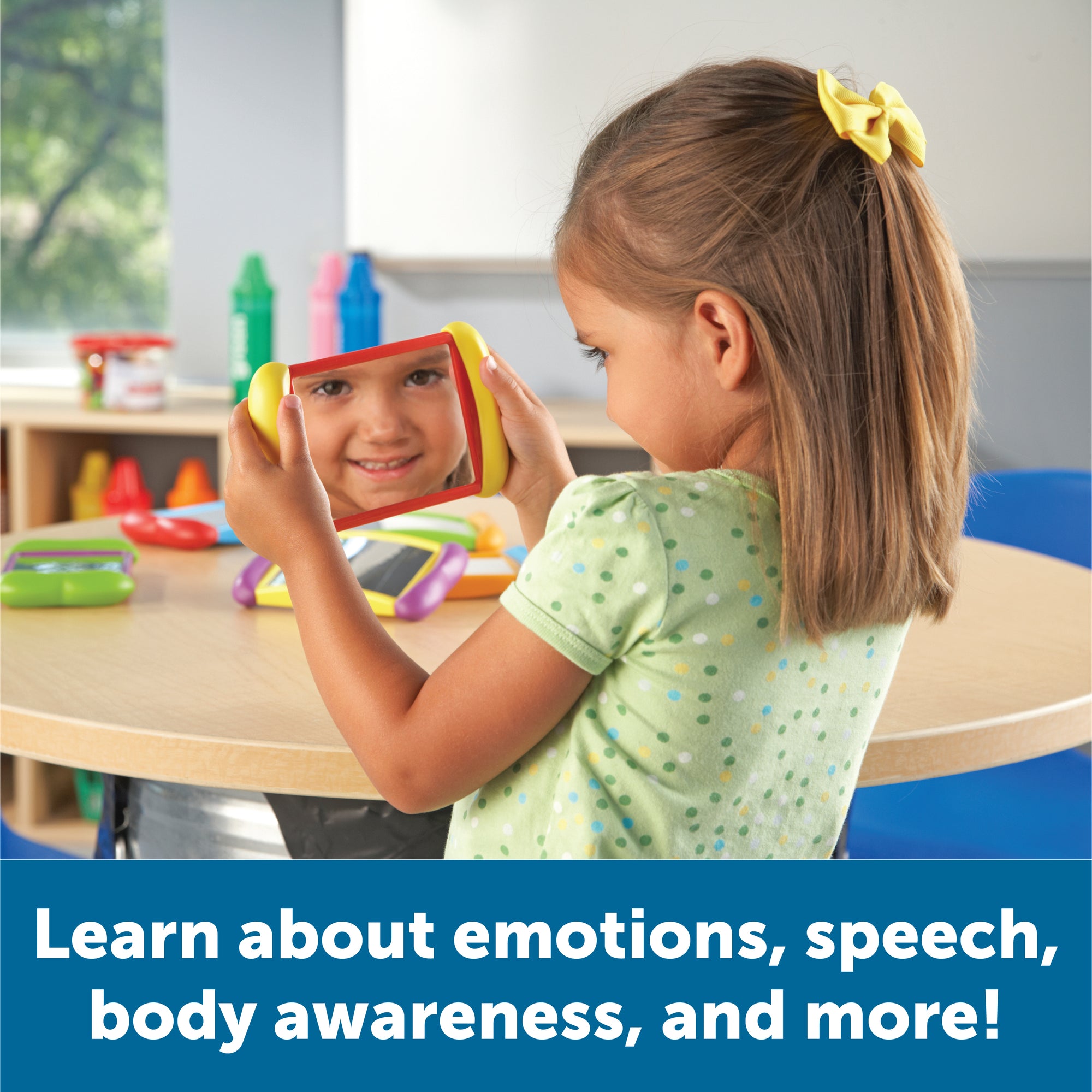 موارد التعلم "كل شيء عني" مرايا 2 في 1، مرايا مزدوجة الجوانب ممتعة وعادية للوعي الذاتي، تنمي المهارات الجسدية والعاطفية، مجموعة من 6 قطع، للأعمار من سنتين فما فوق