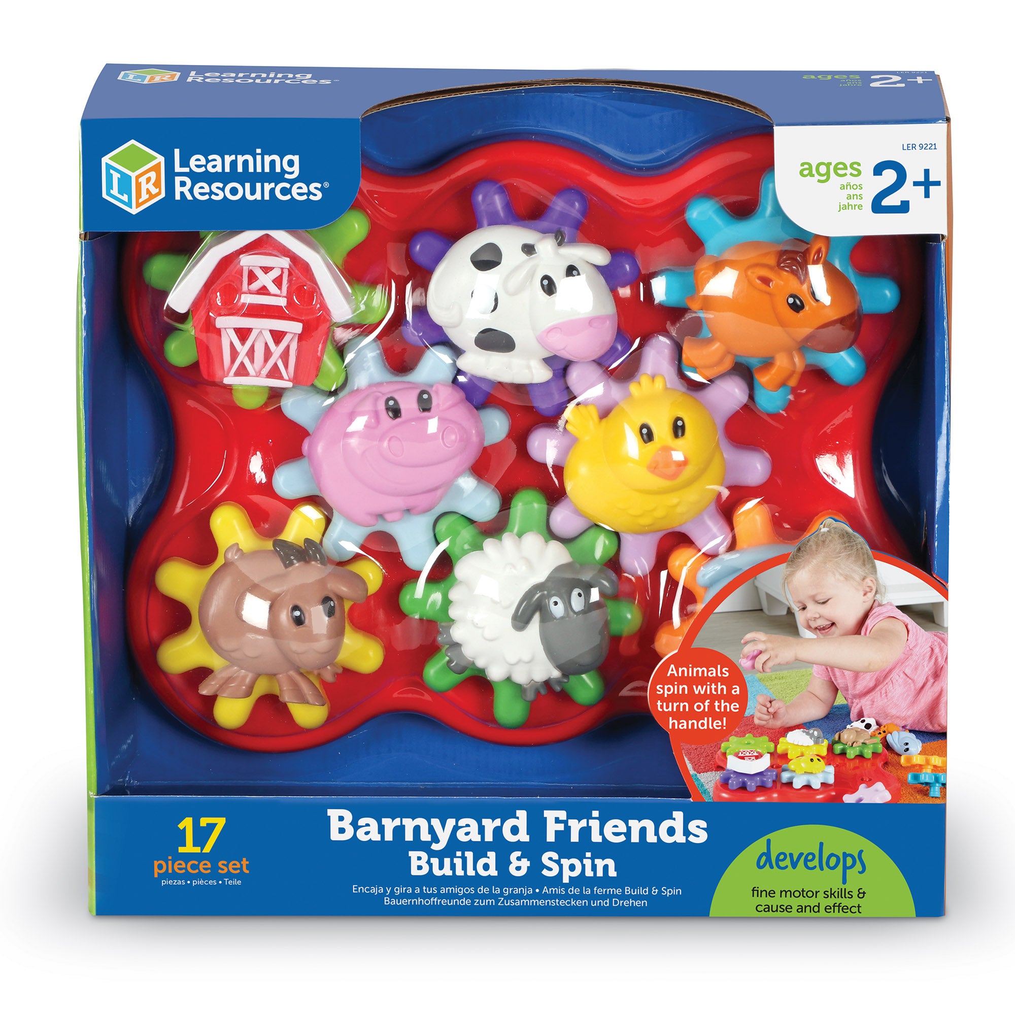 Learning Resources Barnyard Friends Build and Spin, Toddler Gear Toy with Farm Animal Pieces, Cause and Effect STEM Toy for Ages 2+