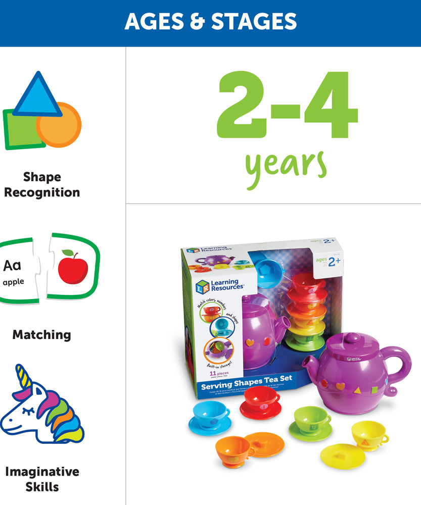 مجموعة أدوات تقديم الشاي من Learning Resources، لعبة التعرف على الألوان والأشكال والأرقام، 11 قطعة، للأعمار من سنتين فما فوق