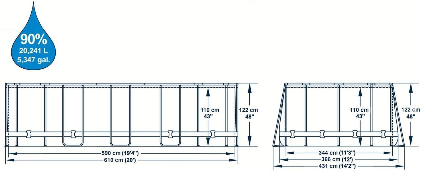 Bestway Powersteel Graph Frame Above-Ground Swimming Pool Set 6.10m x 3.66m x 1.22m – Adult 14+