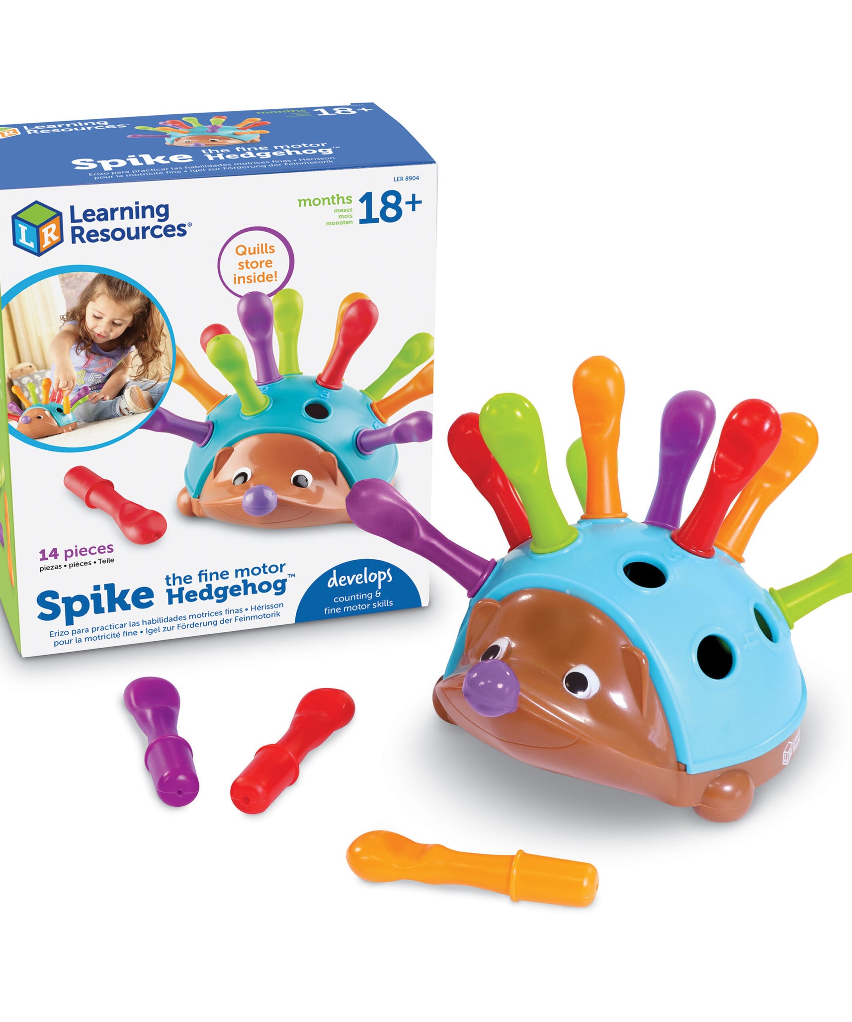 Learning Resources Spike The Fine Motor Hedgehog, Toddler Counting & Colour Matching Toy, Develops Fine Motor Skills, Includes 12 Pegs & Activity Guide, Ages 18+ Months
