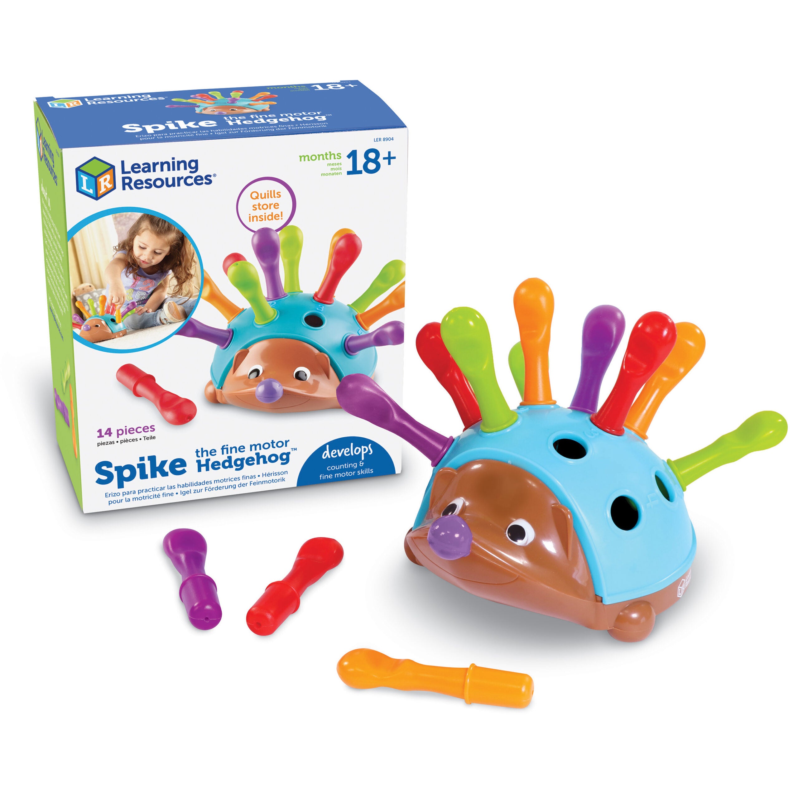 Learning Resources Spike The Fine Motor Hedgehog, Toddler Counting & Colour Matching Toy, Develops Fine Motor Skills, Includes 12 Pegs & Activity Guide, Ages 18+ Months