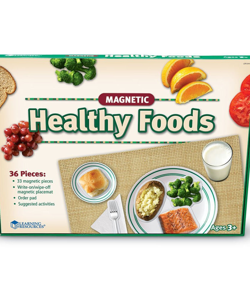 Learning Resources Magnetic Healthy Foods Set, 34 Realistic Food Magnets for Kids, Learn About 5 Food Groups with Write & Wipe Placemat, Educational Nutrition Toy for Ages 3+