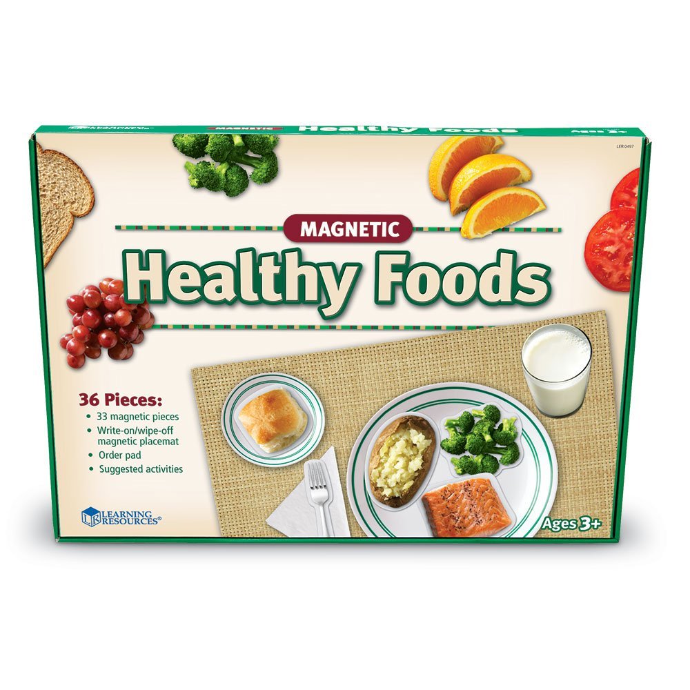Learning Resources Magnetic Healthy Foods Set, 34 Realistic Food Magnets for Kids, Learn About 5 Food Groups with Write & Wipe Placemat, Educational Nutrition Toy for Ages 3+