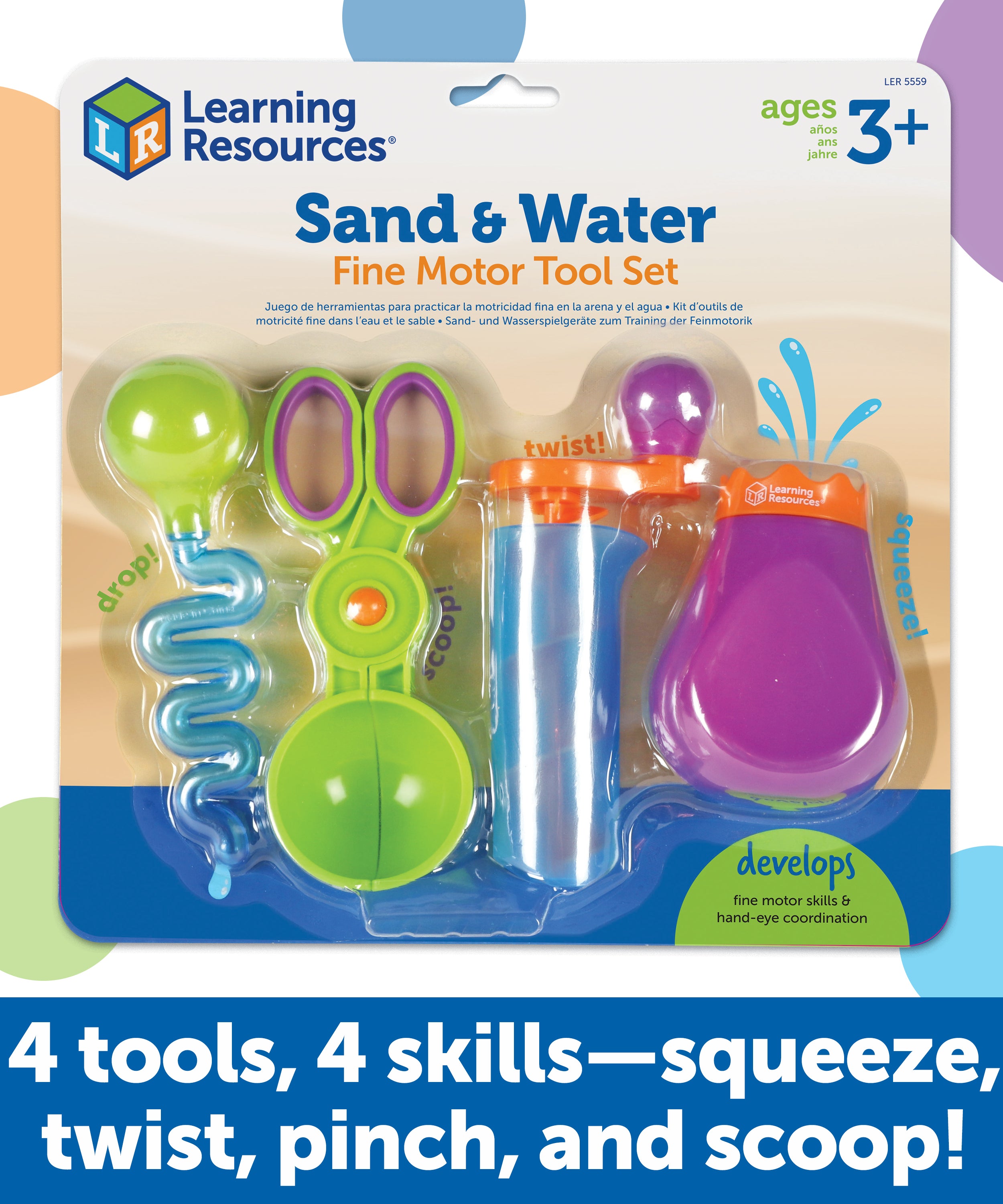 Learning Resources Sand & Water Fine Motor Tool Set, 4 Fun Tools for Sensory Play