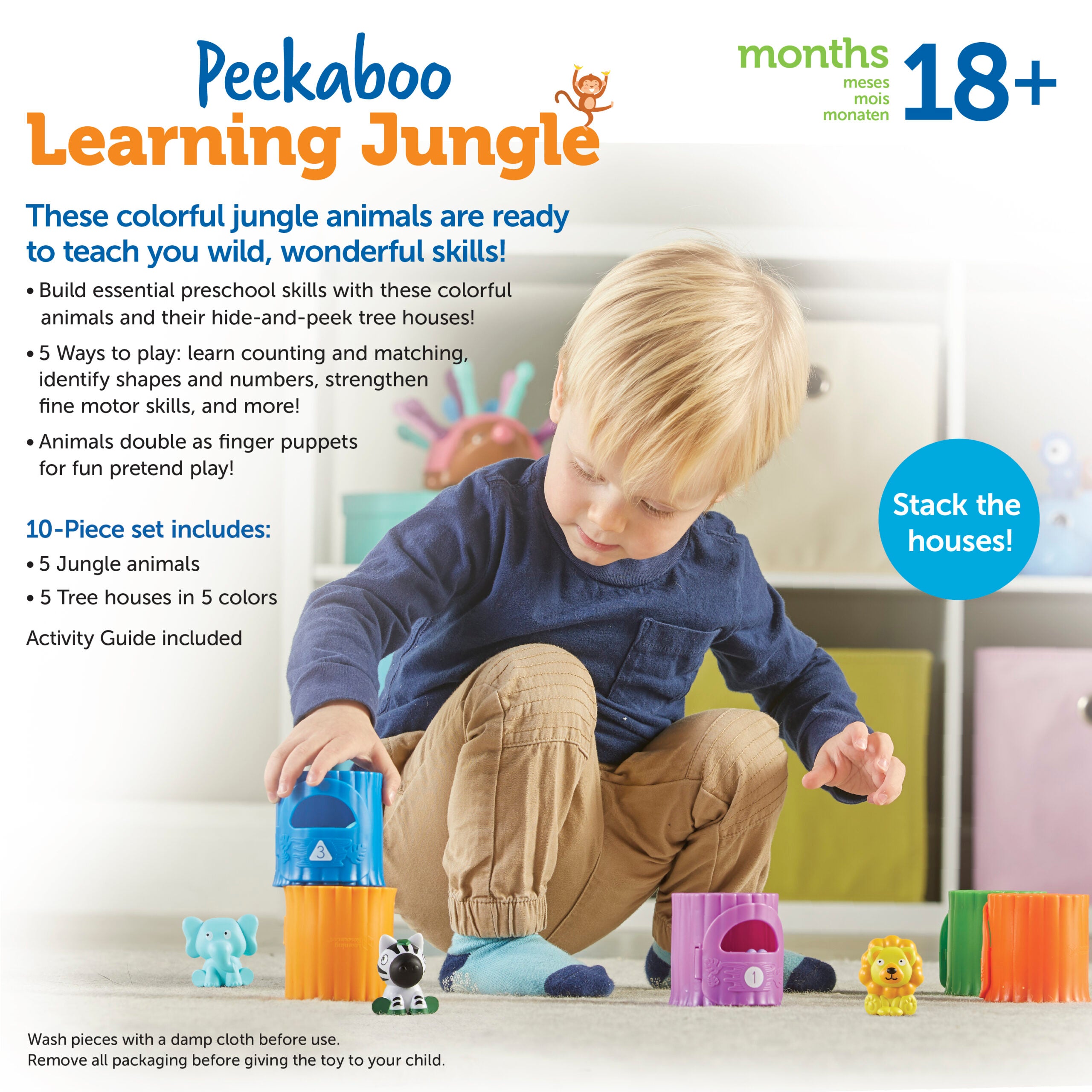 مجموعة ألعاب Peekaboo Learning Jungle من Learning Resources، لعبة تفاعلية للأطفال الصغار لتعليم العد والألوان والمهارات الحركية الدقيقة
