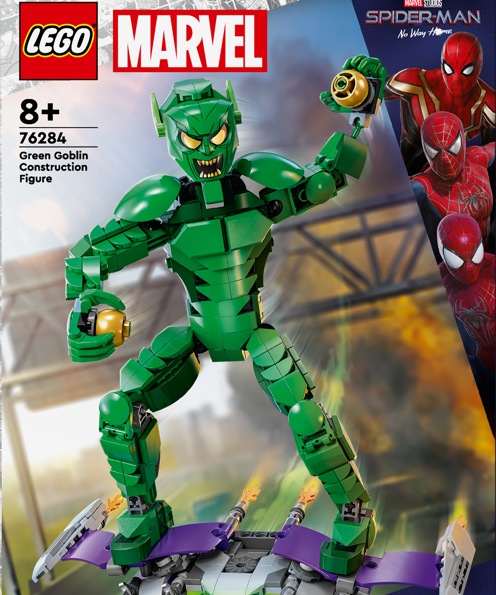 LEGO Marvel 76284 Green Goblin Construction Figure V29 for Boys 8+ Poseable Super Villain Action Building Toy