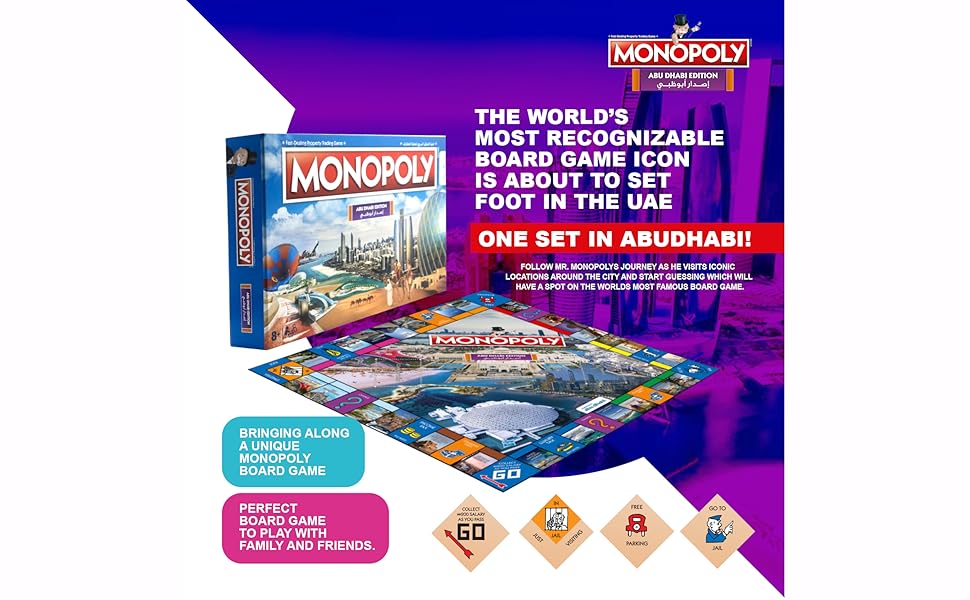 مونوبولي أبوظبي، النسخة الرسمية، لعبة لوحية عائلية، مواقع مميزة، للأعمار من 8 سنوات فما فوق