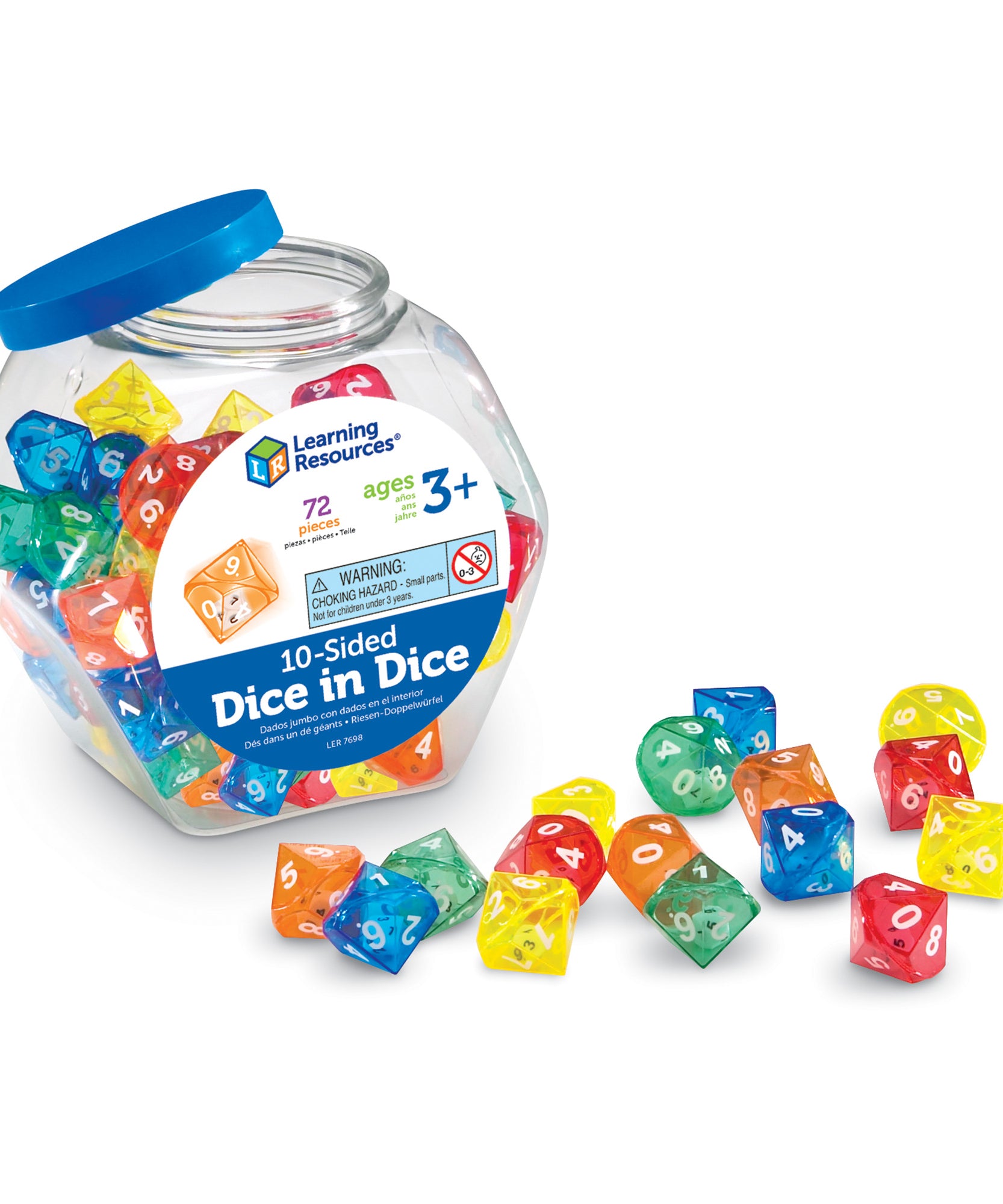 مجموعة نرد من Learning Resources مكونة من 72 نردًا مزدوجًا لتدريس الاحتمالات والأرقام والعمليات، تتضمن وعاء تخزين، مناسبة للأعمار من 3 سنوات فما فوق