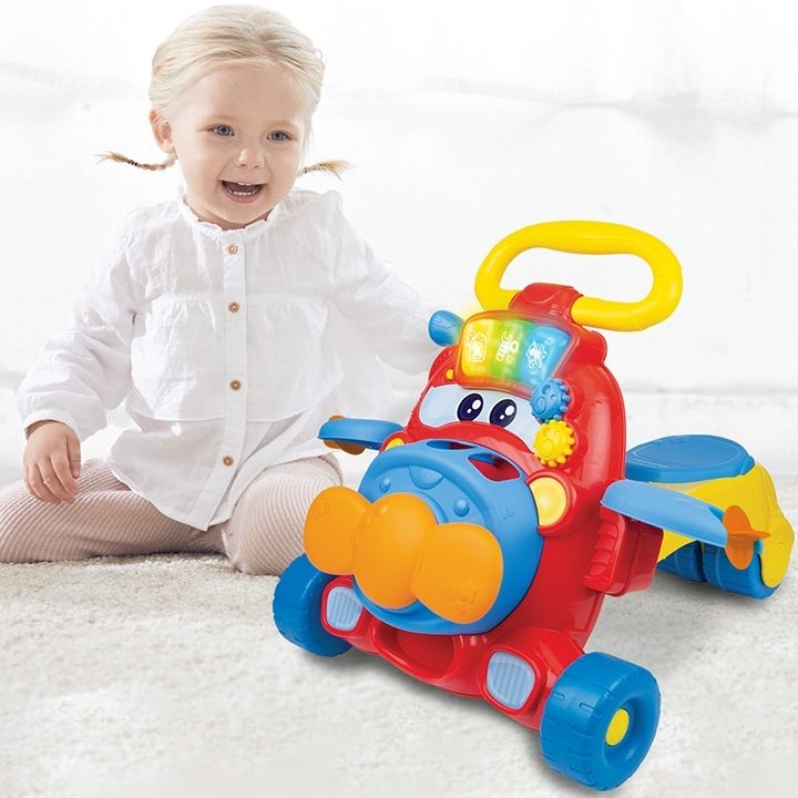 Winfun Junior Jet 2-in-1 Ride-On and Walker Toy for Babies Age 6 to 36 Months with Shape Sorter, Lights, Sounds, and Propeller Fun