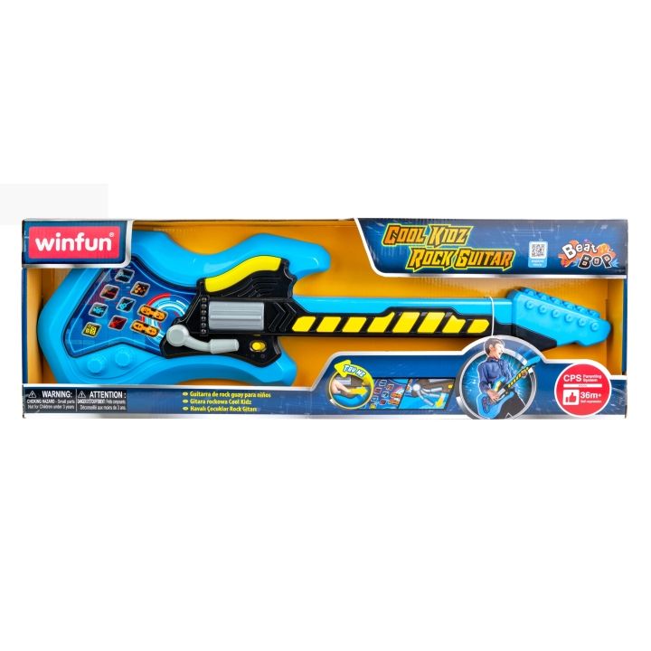 Winfun Cool Kids Rock Guitar Interactive Toy, Light Up Guitar with Fret Buttons and Sound Effects, Strum and Whammy Bar for Musical Play, 3 Years+