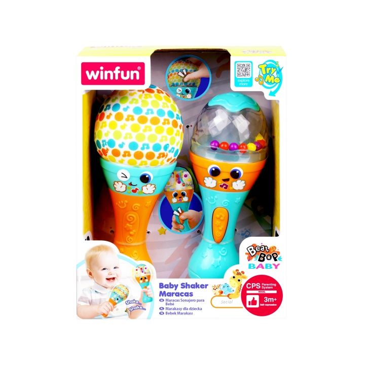 Winfun Baby Shaker Maracas, Interactive Music Toy with Light-Up Effects, Easy-Grasp, for Babies 3 Months and Up