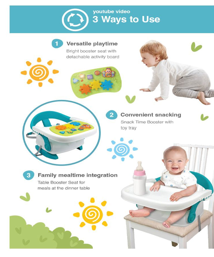 Winfun 3-in-1 Musical Booster Seat for Toddlers Age 6 to 36 Months with Activity Tray, Light-Up Buttons, Songs, and Foldable Design