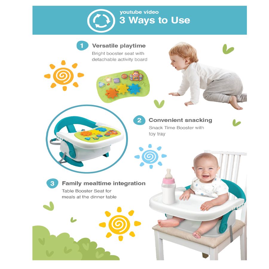 Winfun 3-in-1 Musical Booster Seat for Toddlers Age 6 to 36 Months with Activity Tray, Light-Up Buttons, Songs, and Foldable Design