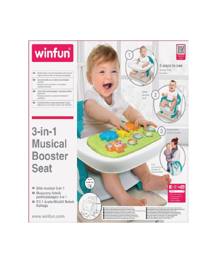 Winfun 3-in-1 Musical Booster Seat for Toddlers Age 6 to 36 Months with Activity Tray, Light-Up Buttons, Songs, and Foldable Design