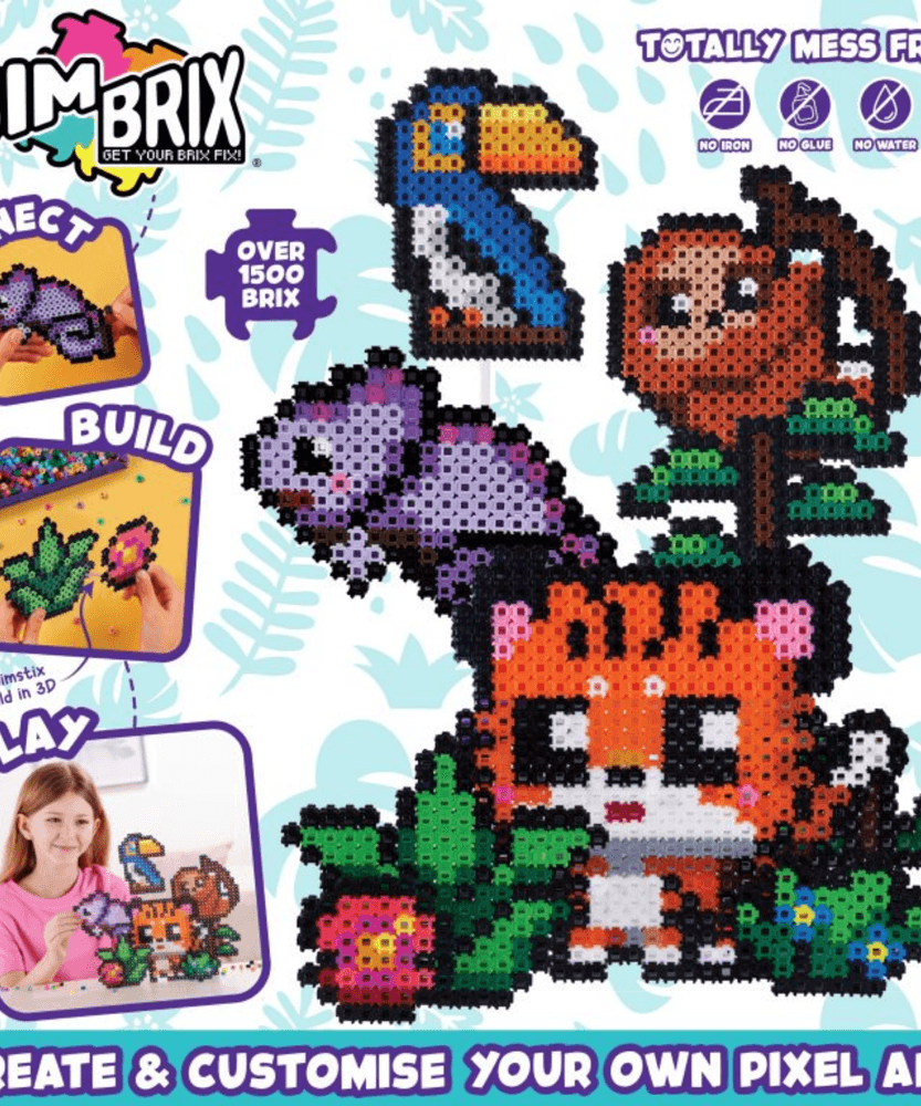 خيارات الشخصيات Simbrix Connect &amp; Wow Jungle Party Pack مع أكثر من 1500 بريكس، لعبة بناء Pixel Arts and Crafts ثنائية وثلاثية الأبعاد، لعبة بناء STEAM إبداعية وخيالية للأولاد والبنات من سن 5 سنوات فما فوق