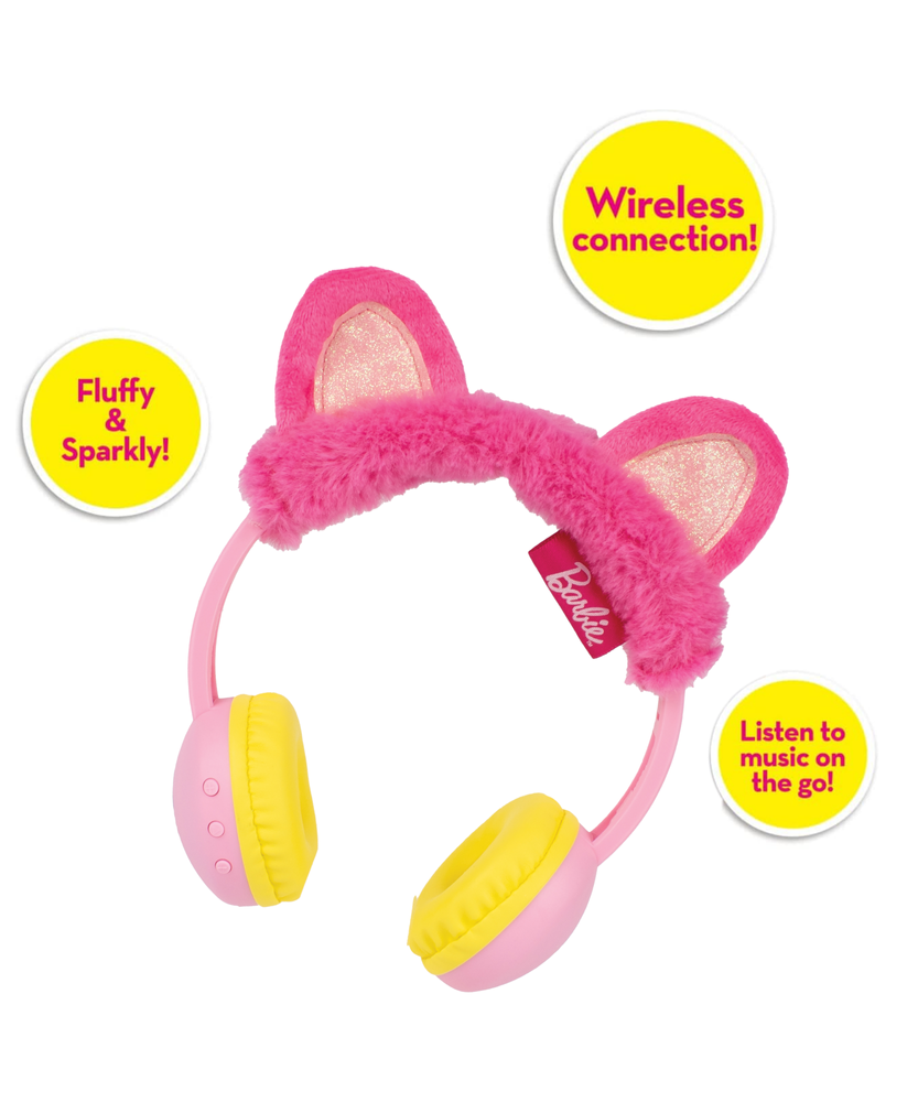 سماعات أذن سينكو كرييشنز باربي اللاسلكية القابلة للتعديل للتحكم في مستوى الصوت للأطفال، مزودة بميكروفون مدمج، وأدوات تحكم في مستوى الصوت، ومقبس صوت 3.5 ملم، مناسبة للأطفال من سن 3 سنوات فما فوق