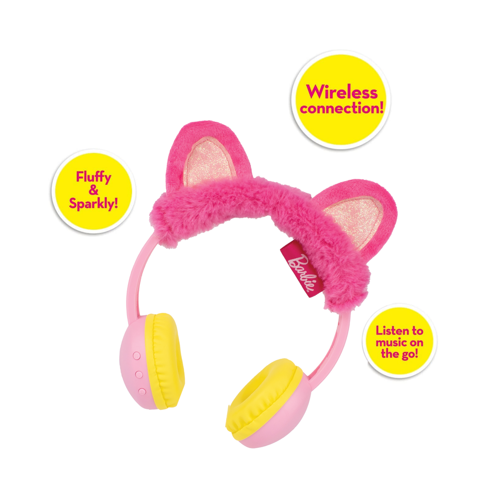 سماعات أذن سينكو كرييشنز باربي اللاسلكية القابلة للتعديل للتحكم في مستوى الصوت للأطفال، مزودة بميكروفون مدمج، وأدوات تحكم في مستوى الصوت، ومقبس صوت 3.5 ملم، مناسبة للأطفال من سن 3 سنوات فما فوق
