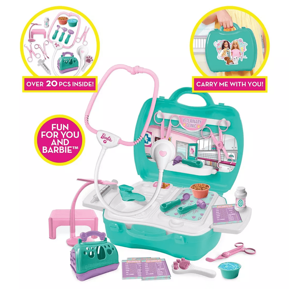 مجموعة لعب عيادة باربي للحيوانات الأليفة من سينكو كرييشنز، 20 قطعة مع حقيبة حمل، لعبة لعب الأدوار مناسبة للأطفال من سن 3 سنوات فما فوق
