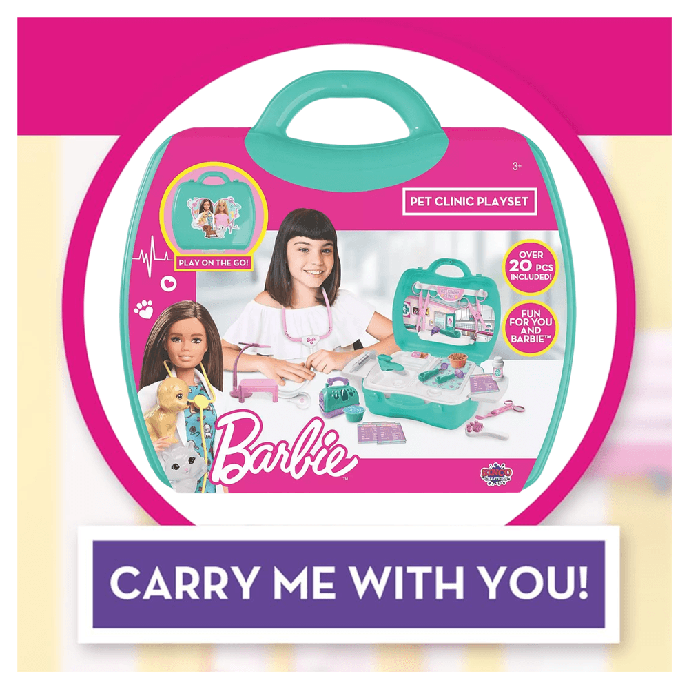 مجموعة لعب عيادة باربي للحيوانات الأليفة من سينكو كرييشنز، 20 قطعة مع حقيبة حمل، لعبة لعب الأدوار مناسبة للأطفال من سن 3 سنوات فما فوق