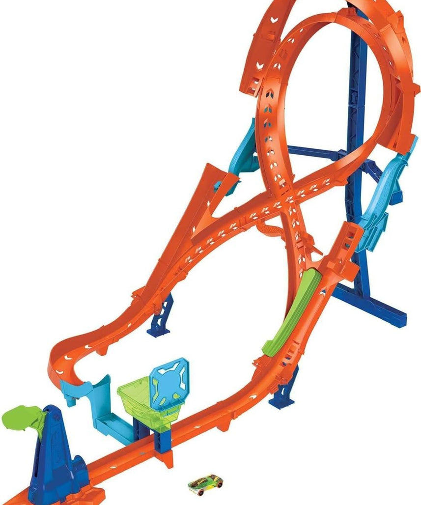 Hot Wheels Action Vertical 8 Jump Track Set, Two-Path Stunt and Race Track with Catch Cup, Includes 1 Hot Wheels Vehicle, Connects to Other Sets, Kids Toys for Ages 3 and Up