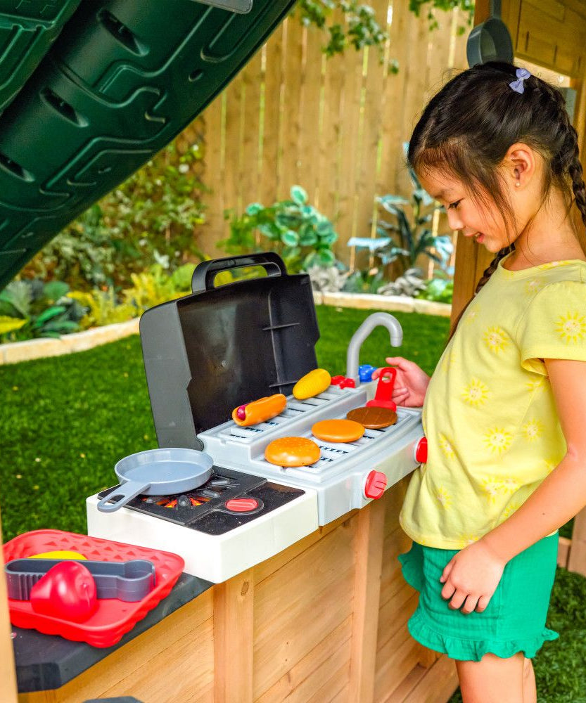 KidKraft Summit View Wooden Swing Set / Playset – Deluxe Outdoor Clubhouse with Slides, Swings, Fireman’s Pole, and Kitchen for Kids Age 3-10 Years