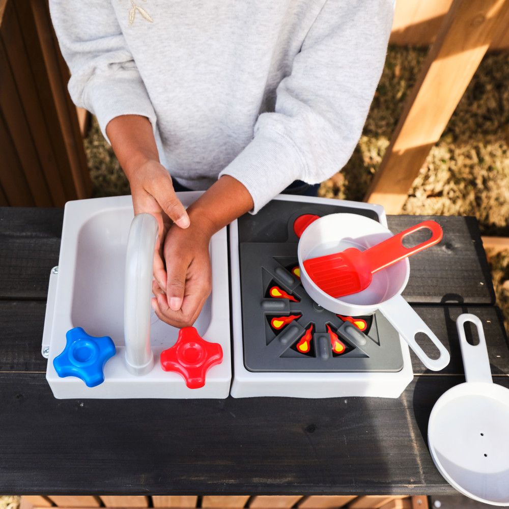 KidKraft Panorama Tower Outdoor Playhouse, 3-Story Wooden Playhouse with Rock Wall, Tunnel Slide, Kitchen and Crow’s Nest