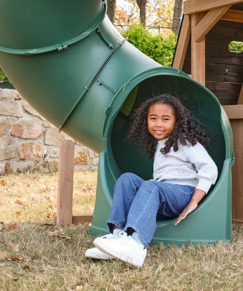 KidKraft Panorama Tower Outdoor Playhouse, 3-Story Wooden Playhouse with Rock Wall, Tunnel Slide, Kitchen and Crow’s Nest