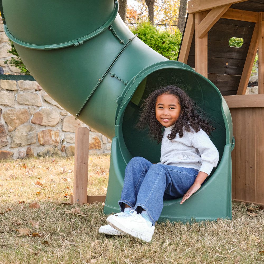 KidKraft Panorama Tower Outdoor Playhouse, 3-Story Wooden Playhouse with Rock Wall, Tunnel Slide, Kitchen and Crow’s Nest