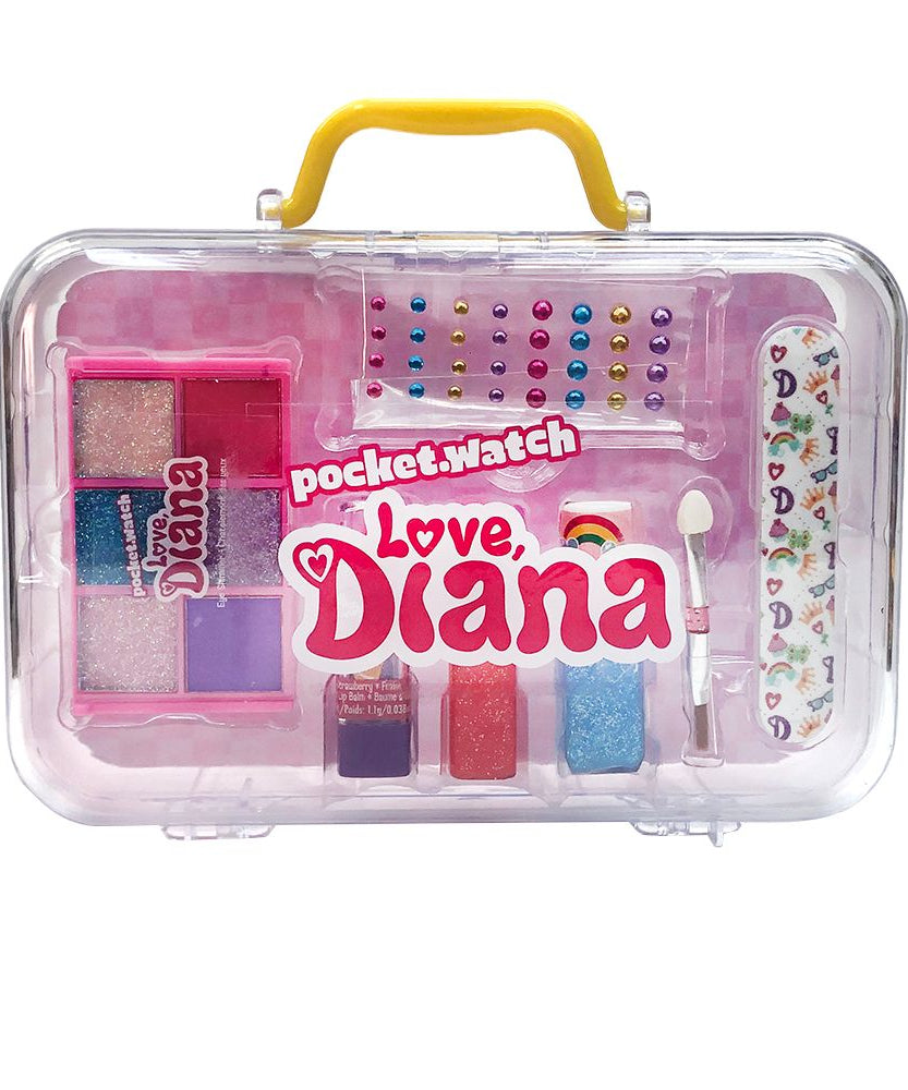 Love Diana Purse Case EU Set with Cosmetics, Nail Stickers, Lip Balm, Lip Gloss, Glitter Eyeshadow and Nail File, Pretend Play Collectible Toy for Kids Ages 4+