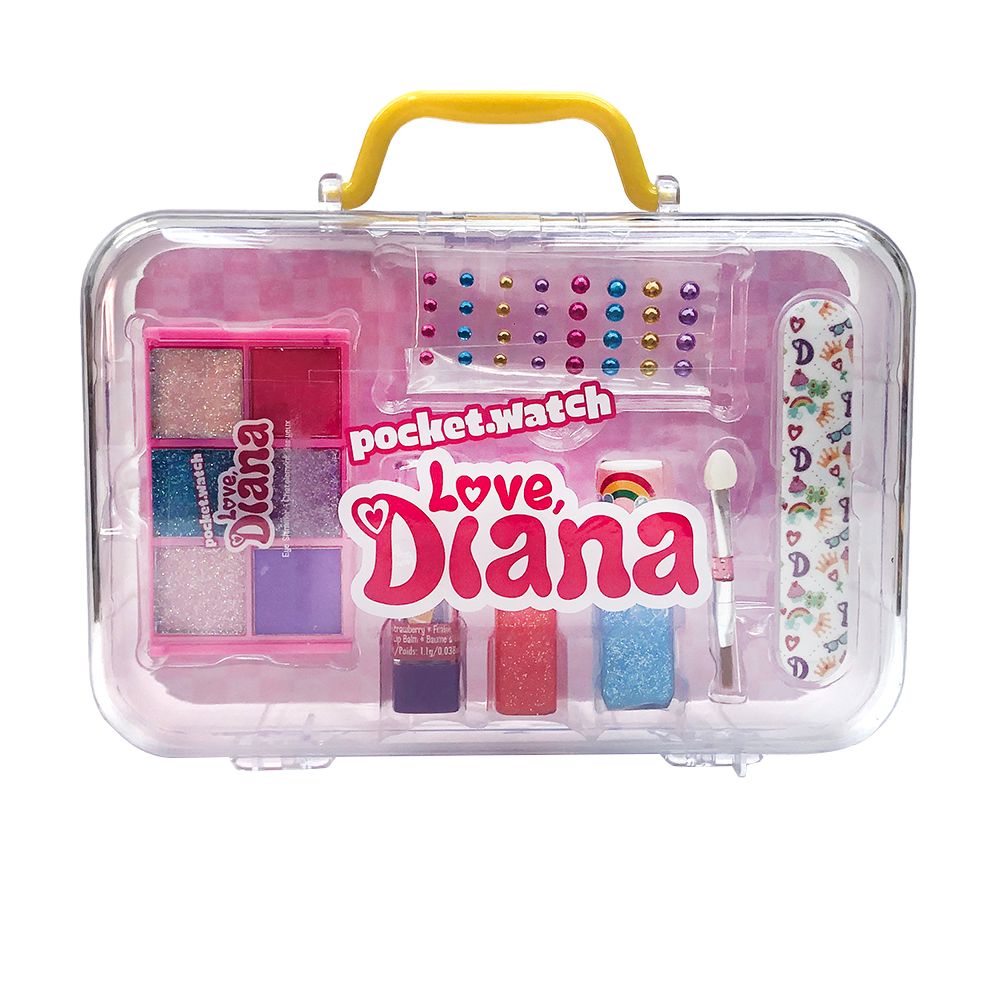 Love Diana Purse Case EU Set with Cosmetics, Nail Stickers, Lip Balm, Lip Gloss, Glitter Eyeshadow and Nail File, Pretend Play Collectible Toy for Kids Ages 4+