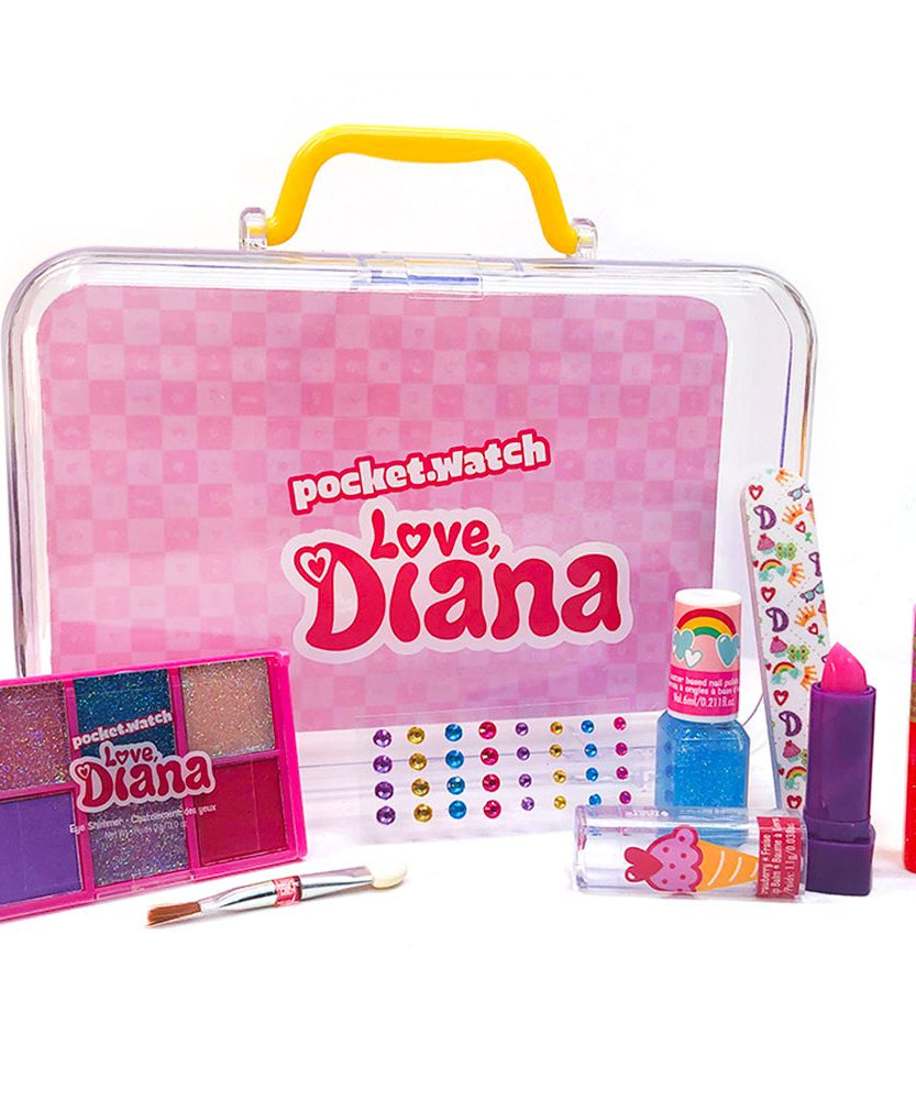 Love Diana Purse Case EU Set with Cosmetics, Nail Stickers, Lip Balm, Lip Gloss, Glitter Eyeshadow and Nail File, Pretend Play Collectible Toy for Kids Ages 4+