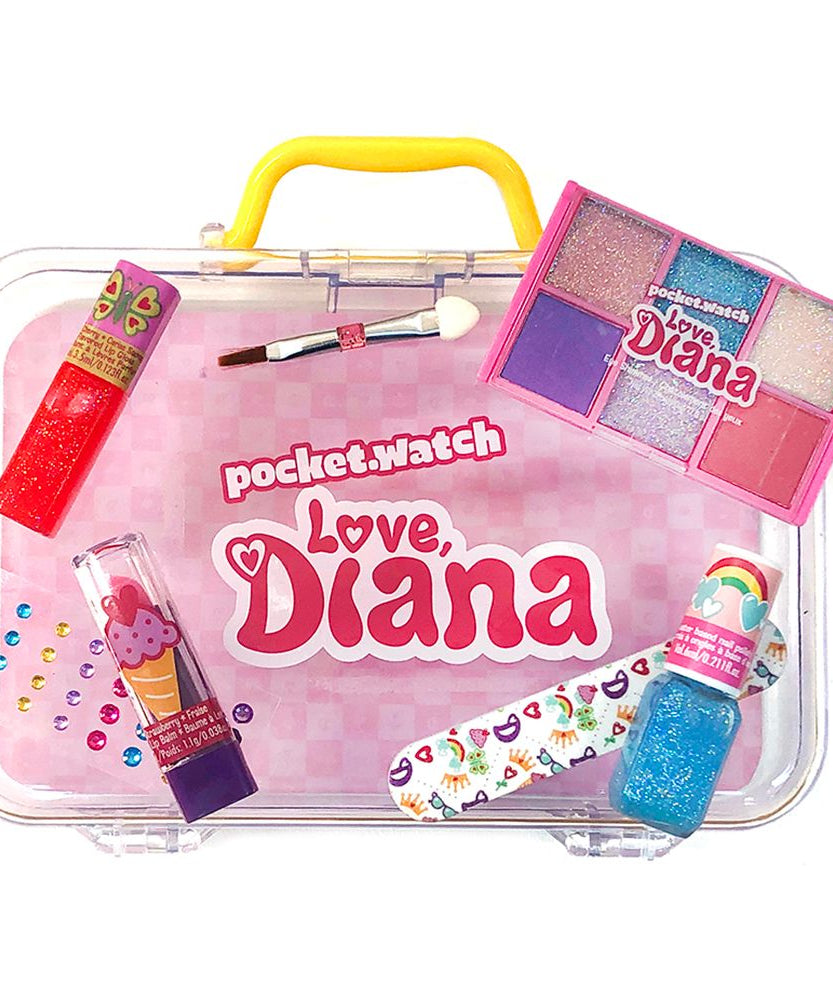 Love Diana Purse Case EU Set with Cosmetics, Nail Stickers, Lip Balm, Lip Gloss, Glitter Eyeshadow and Nail File, Pretend Play Collectible Toy for Kids Ages 4+