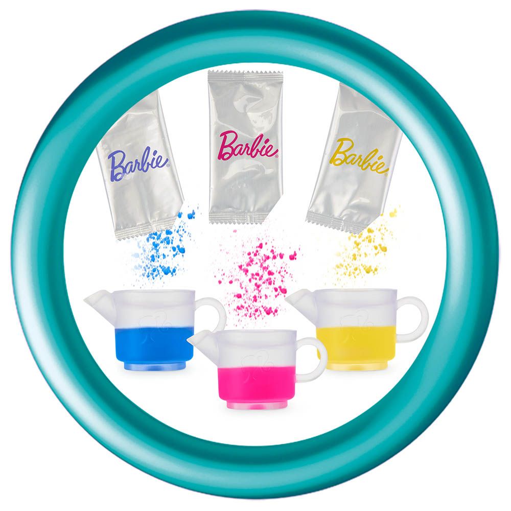 Mattel Games Barbie Self-Care Tea Shop Playset, 22 Piece Cafe Set with Doll, Colour Change Teapot, Pet Kitten, Pretend Drinks and Accessories for Kids