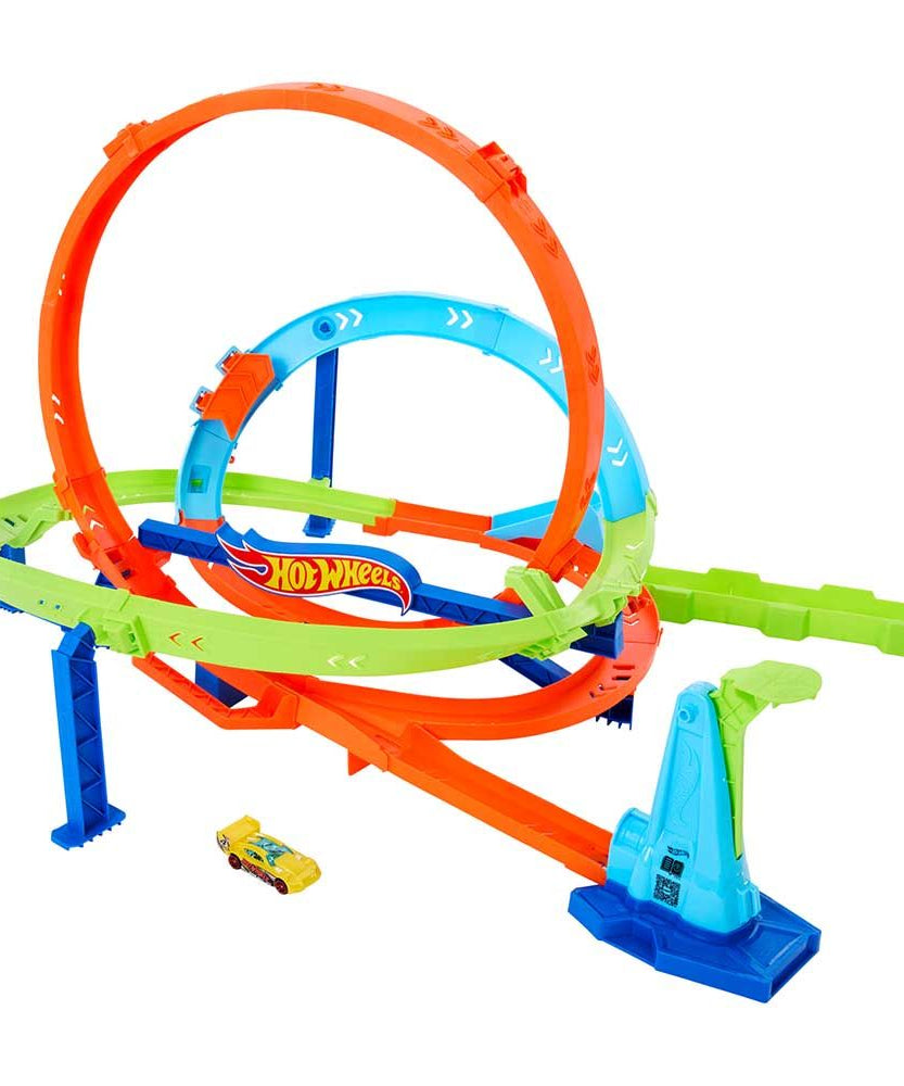 Hot Wheels Action Hyper Loop Extreme Playset, Toy Car Track Set, 2 Ways to Play, Slam Launch Loops, Jump & Score Points, Easy Storage, Includes 1:64 Scale Car, Kids Toys