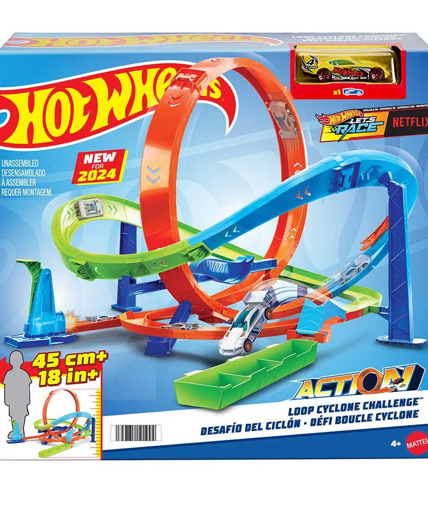 Hot Wheels Action Hyper Loop Extreme Playset, Toy Car Track Set, 2 Ways to Play, Slam Launch Loops, Jump & Score Points, Easy Storage, Includes 1:64 Scale Car, Kids Toys