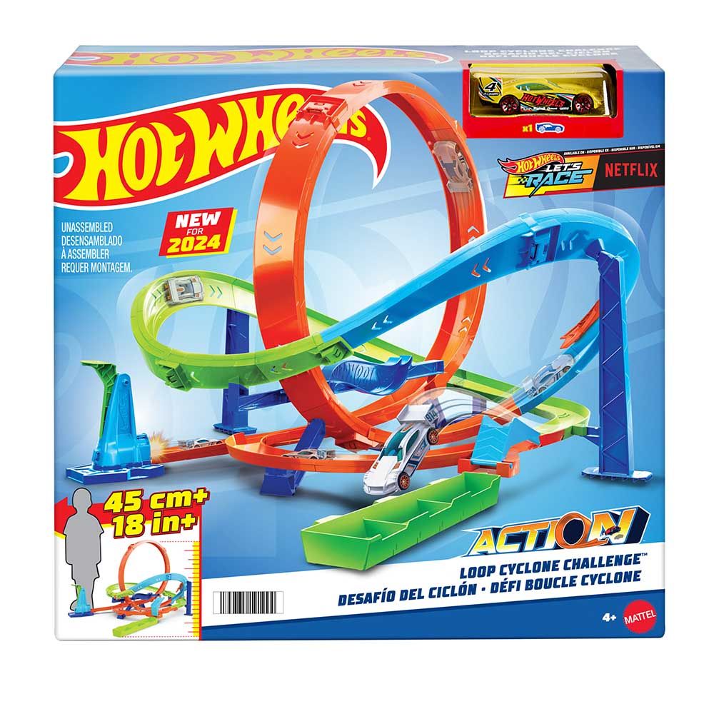 Hot Wheels Action Hyper Loop Extreme Playset, Toy Car Track Set, 2 Ways to Play, Slam Launch Loops, Jump & Score Points, Easy Storage, Includes 1:64 Scale Car, Kids Toys