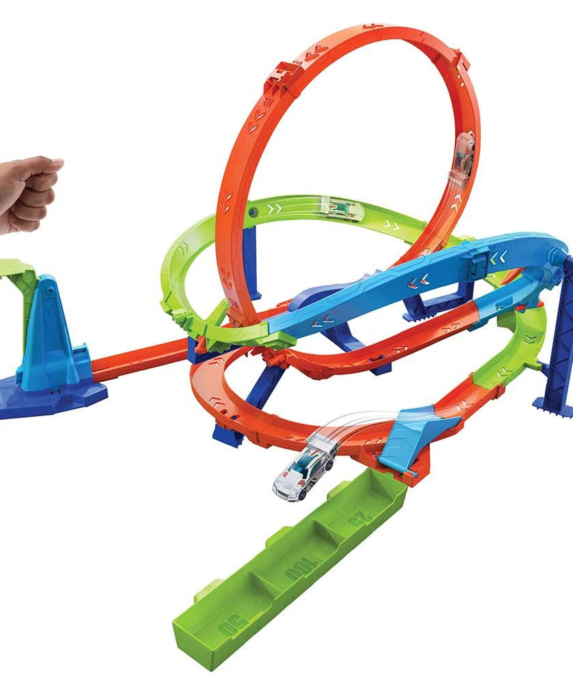 Hot Wheels Action Hyper Loop Extreme Playset, Toy Car Track Set, 2 Ways to Play, Slam Launch Loops, Jump & Score Points, Easy Storage, Includes 1:64 Scale Car, Kids Toys