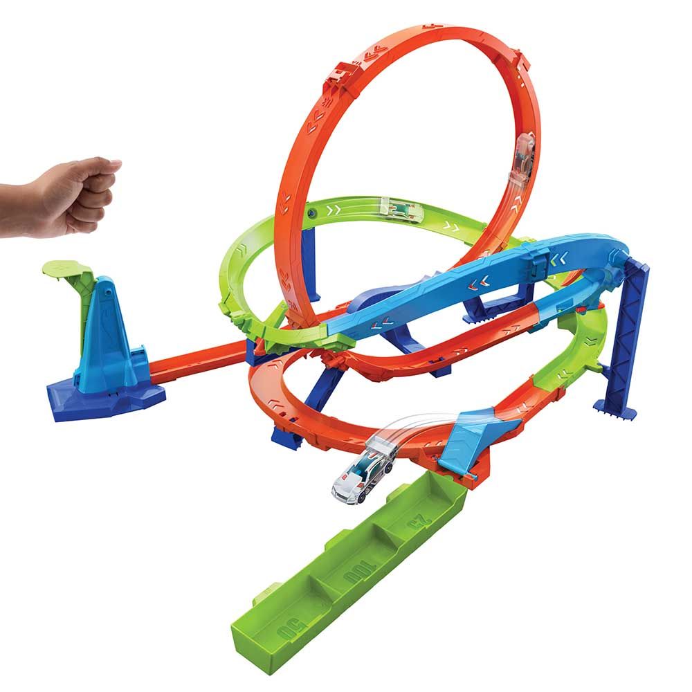 Hot Wheels Action Hyper Loop Extreme Playset, Toy Car Track Set, 2 Ways to Play, Slam Launch Loops, Jump & Score Points, Easy Storage, Includes 1:64 Scale Car, Kids Toys