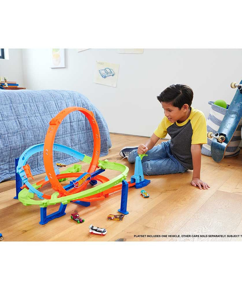 Hot Wheels Action Hyper Loop Extreme Playset, Toy Car Track Set, 2 Ways to Play, Slam Launch Loops, Jump & Score Points, Easy Storage, Includes 1:64 Scale Car, Kids Toys