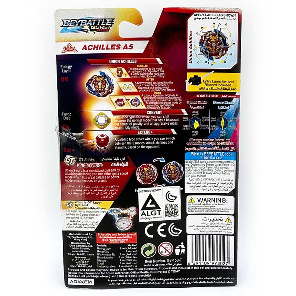 Beyblade Burst Takara Tomy Achilles A5, Balance-Type GT Chip Beyblade with Launcher and Ripcord, Action Spinning Top for Kids