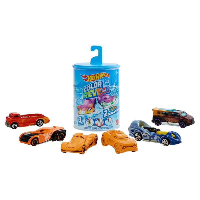 Hot Wheels Color Reveal 2 Pack Vehicles, 1:64 Scale Cars with Surprise Designs, Color-Change Feature, Dunk Tank Playset, Kids Toys for Ages 3+